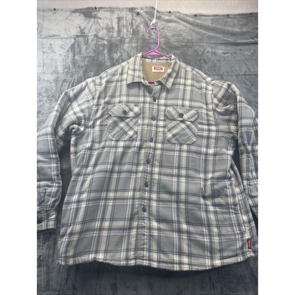 Wrangler Mens Long Sleeve Sherpa Lined Flannel Shirt XL Gray Plaid